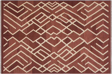 Flat Weave Kilim, Antique, Navaho, Vintage, Handmade, Modern Kilim Brown Beige Hand-Woven Rectangle 100% Wool Area Rug 7 x 10